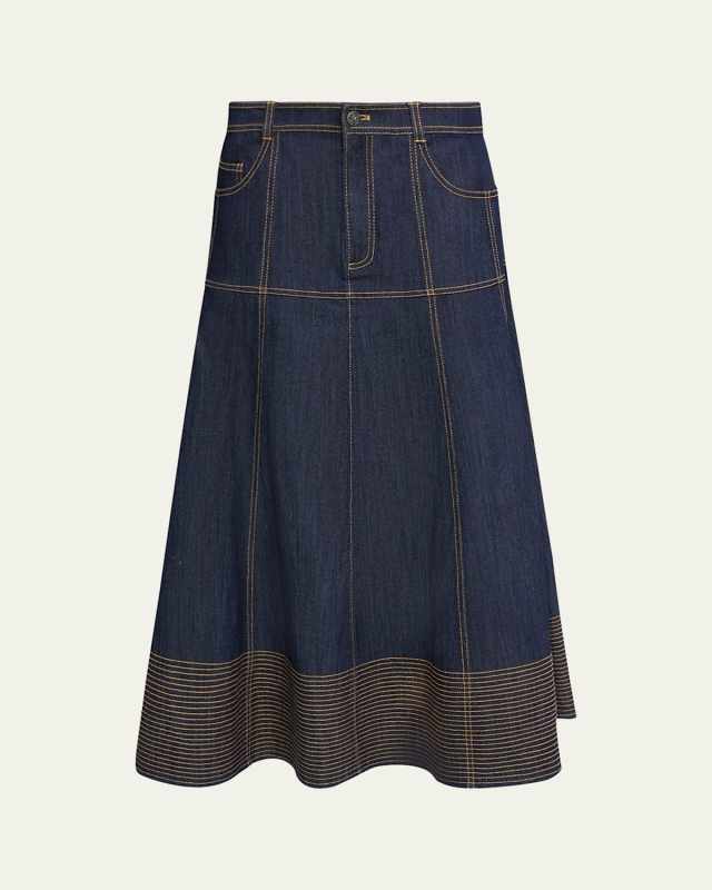 Hester A-Line Denim Skirt with Topstitching